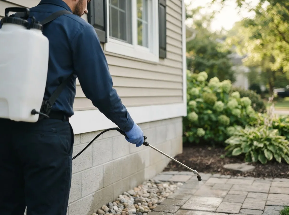 Pest control technician inspecting a home in Oakfield, WI